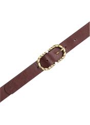 Brown leather belt with decorative buckle PASDS-0354-1H(Z26), product view from above on white background.
