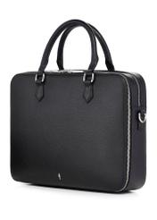 Black leather laptop bag TORES-1222-99-9I(W26) - diagonal product view on white background.