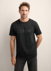 Men's black cotton T-shirt TSHMT-0154-99(Z26), front view of the product on the model. Half of the silhouette visible.