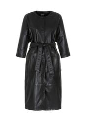 Black leather women's coat with belt KURDS-0358-5411(Z23)-05