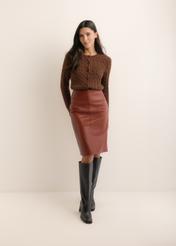 Brown cotton women's cardigan KARDT-0067-1H(Z26), front view of the product on the model. The entire silhouette is visible.