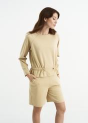 Beige women's ribbed sweatshirt BLZDT-0071-81(W22)-02