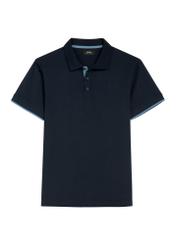 Navy blue cotton polo shirt POLMT-0045B-7E(W26), front product view on white background.