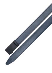 Men's navy blue leather belt PASMS-0269-7E(W26), top view of the product on a white background.