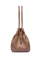 Dark beige leather shopper bag TORES-1360-1K(Z26) - side view of the product, on a white background.