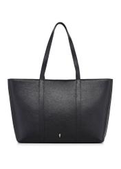 Black leather shopper bag TORES-1273-9I(W26) - front product view on white background.