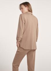 Camel women's blazer without fastening ZAKDT-0034-24(Z24) - product view from the back on a model on a white background. Half of the silhouette visible.