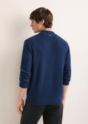Men's dark navy blue sweater with a wool blend (SWEMT-0215-7E(Z26)); rear view of the product on a model. Half of the figure is visible.