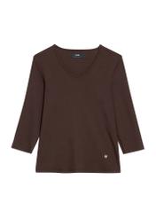 Brown women's V-neck blouse LSLDT-0036-90(Z25), front product view on white background.