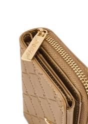 Small beige women's wallet with monogram POREC-0349A-81(Z25), close-up of product detail, view on white background.