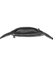 Men's black leather waist bag with logo TORMS-0295A-99(Z25) - top view of the product on a white background.5