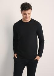 Black men's long sleeve blouse LSLMT-0008-99(Z25), front product view on the model. Half of the silhouette visible.