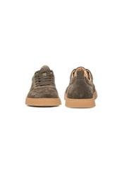 Khaki leather sports shoes BUTYM-0528-8D(W26), front and back product view on white background.