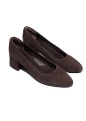 Women's dark brown suede pumps BUTYD-1306-1I(Z26). Front diagonal view on white background.