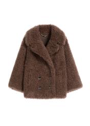 Brown short women's fur coat FUTDP-0076-89(Z25) - front product view on white background.