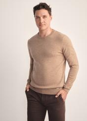 Men's camel sweater SWEMT-0186-24(Z25), front view of the product on the model. Half of the silhouette visible.