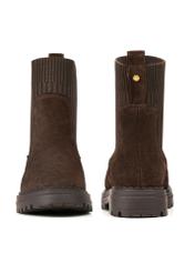 Women's brown suede Chelsea boots BUTYD-1194-89(Z25), product view from the front and back on a white background.