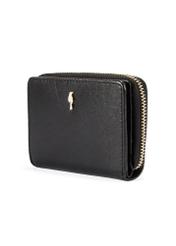 Small women's black leather wallet PORES-0815A-99(Z25), diagonal product view on a white background.