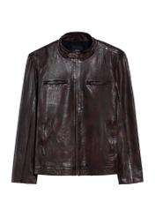 Brown men's leather jacket KURMS-0384-3340(Z25), product view from the front on a white background.