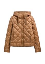 Women's camel quilted jacket KURDT-0678-1D(Z26) - front product view, on white background.
