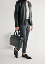 Men's black leather shoes BUTYM-0500-99(W25), side view of the product on the model's feet.