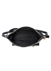 Black leather women's belt PASDS-0342-99(W26) - product view from above, on a white background.