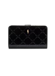 Black women's wallet with monogram POREC-0420-98(Z25) - front product view on white background.