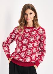 Red Christmas sweater for women SWEDT-0160-42(Z22)-01