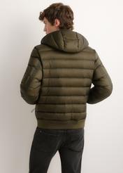 Men's green nylon jacket KURMT-0608-8B(Z26), product view from the back on the model. Half of the silhouette visible.
