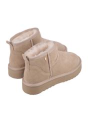 Beige short women's snow boots BUTYD-1138-1K(Z26), product view from the back on a white background.