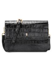 Black small croco leather handbag TORES-1233-9G(W26), product view from the front, on a white background.