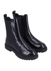 Women's black leather Chelsea boots BUTYD-1010-9F(Z26), diagonal product view on a white background.
