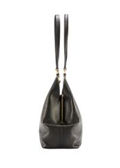 Black leather women's shopper bag TORES-1264-9I(W26), side product view on white background.
