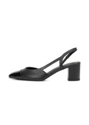 Black leather pumps with open heel BUTYD-1173-99(W26), side view of the product on a white background.