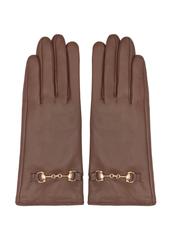 Camel leather women's gloves with buckle REKDS-0087-1D(Z26) - product view from above, on a white background.