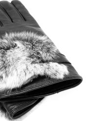 Black women's leather gloves with fur REKDS-0091-99(Z25) - close-up detail, on white background.