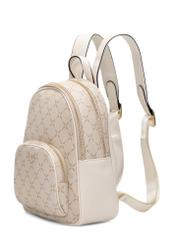 Cream women's backpack with monogram TOREC-1026-0P(W26), diagonal product view on a white background.