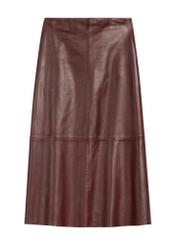 Burgundy leather midi skirt SPCDS-0077-2869(Z25), product view from the front on a white background.