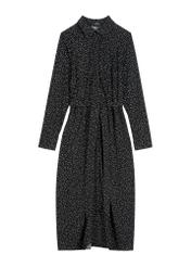 Black polka dot dress SUKDT-0258-9P(W26) - front product view, on white background.