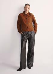Brown women's suede jacket KURDS-0562-0775(Z25) - front product view on white background. Full silhouette visible.