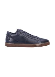 Navy blue men's leather sneakers BUTYM-0405C-7D(Z26), side product view on white background.