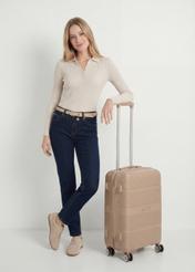 Medium suitcase on wheels WALPP-0022-86-24(W25), product view diagonally next to the model, the entire model is visible.