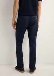 Men's navy blue trousers SPOMT-0121-7E(W26), rear view of the product on the model. Half of the silhouette visible.