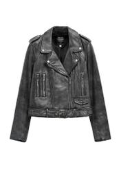 Women's gray leather jacket KURDS-0371-9D(W26) - front product view, on white background.