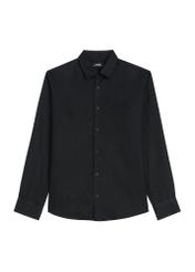 Black linen men's shirt KOSMT-0321A-99(W26), front product view, on white background.