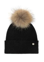 Black women's hat with pompom CZADT-0052A-99(Z25), front product view on white background.