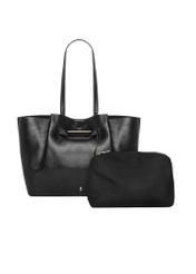 Large black shopper bag TOREC-1386-99(Z26), product view with a cosmetic pouch against a white background.