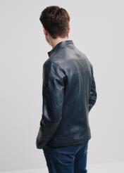 Men's navy blue leather jacket KURMS-0329-1356(W24)-03