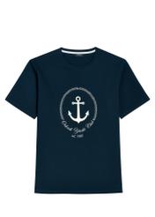 Navy blue men's T-shirt with print TSHMT-0147-7E(W26), front product view, on white background.
