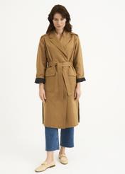 Women's honey colored coat with belt KURDT-0357-81(W22)-02